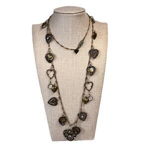 Vintage Glass Works Studio Hearts Faux Diamonds Beads Necklace 31" (#B18)